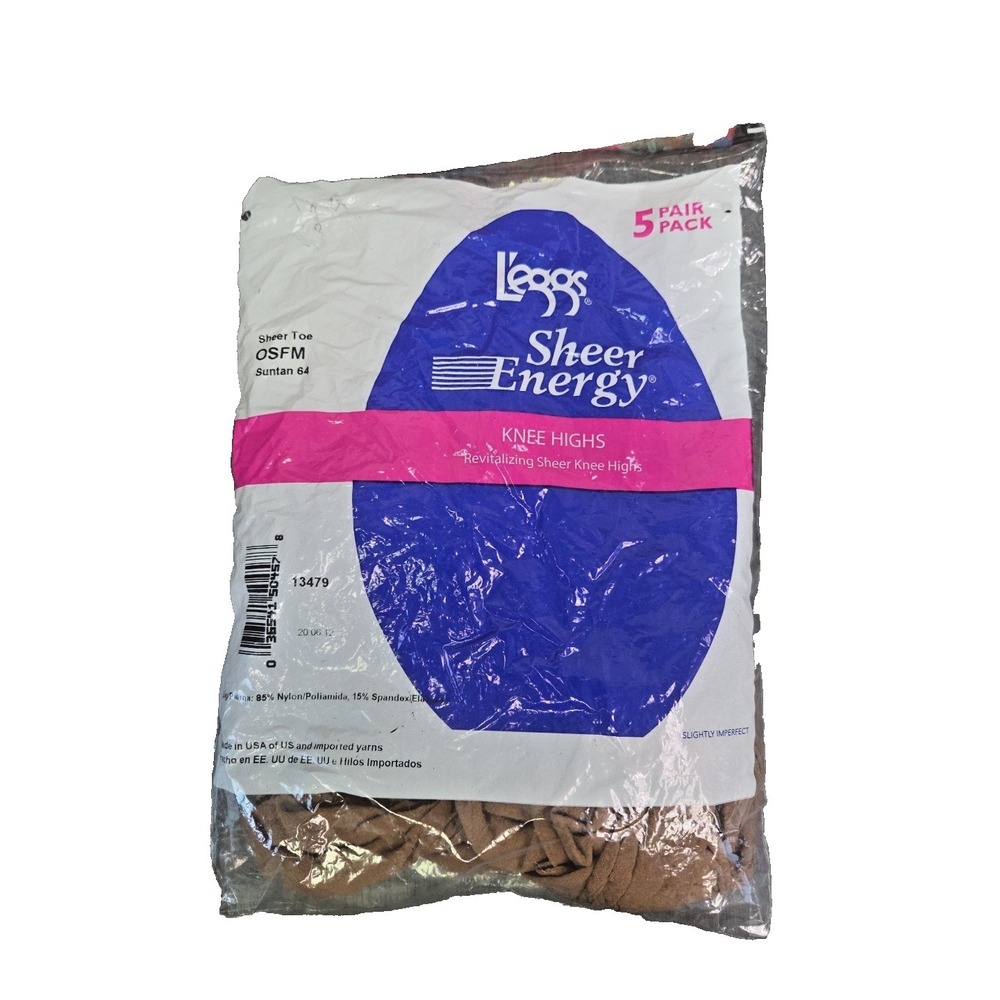 NEW L'eggs Sheer Energy Revitalizing Sheer Knee Highs 5 Pair Pack OSFM SUNTAN 64